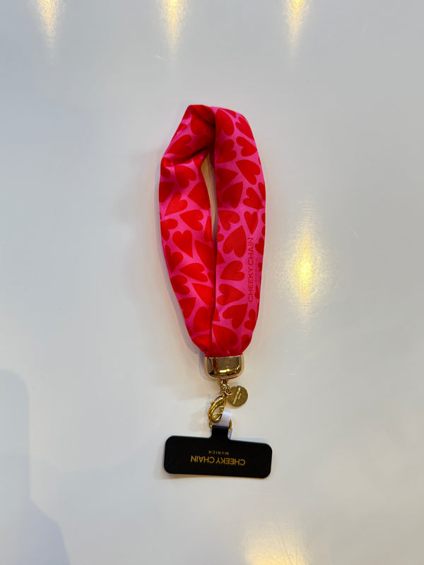 Handyanhänger Pink mit roten Herzen